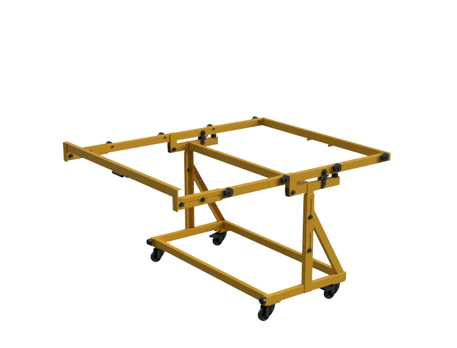 Rendu 3D du chariot basculant — position horizontale, chariot vide