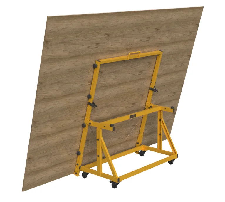 Rendu 3D du chariot Flipanel — vue d'ensemble, position verticale