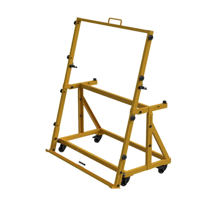 Rendu 3D du chariot basculant — position verticale, chariot vide