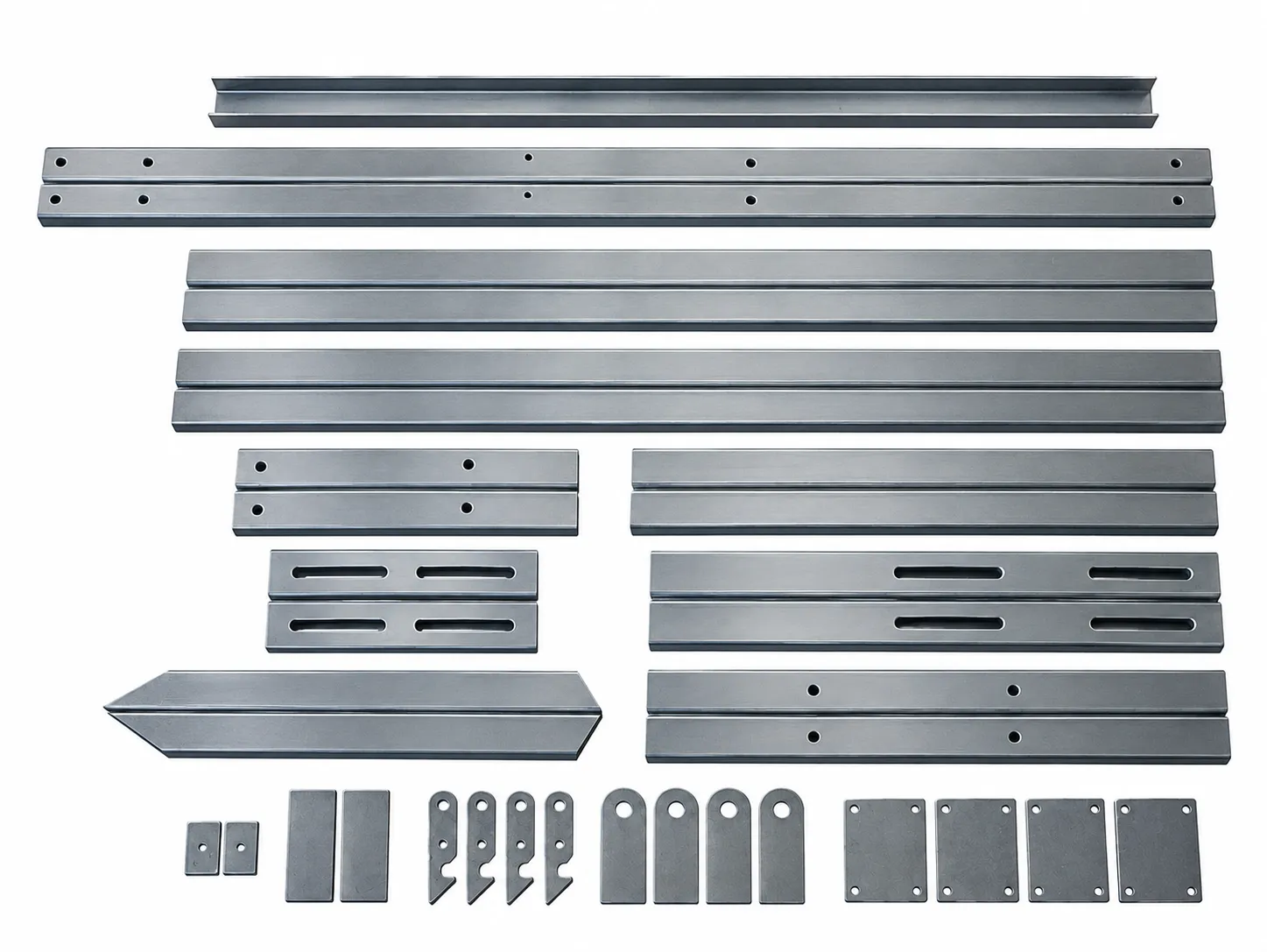 Rendu 3D de toutes les pièces acier du Flipanel, débitées et posées à plat